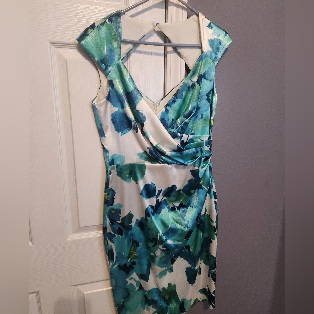 London Times Blue and Green Floral Dress